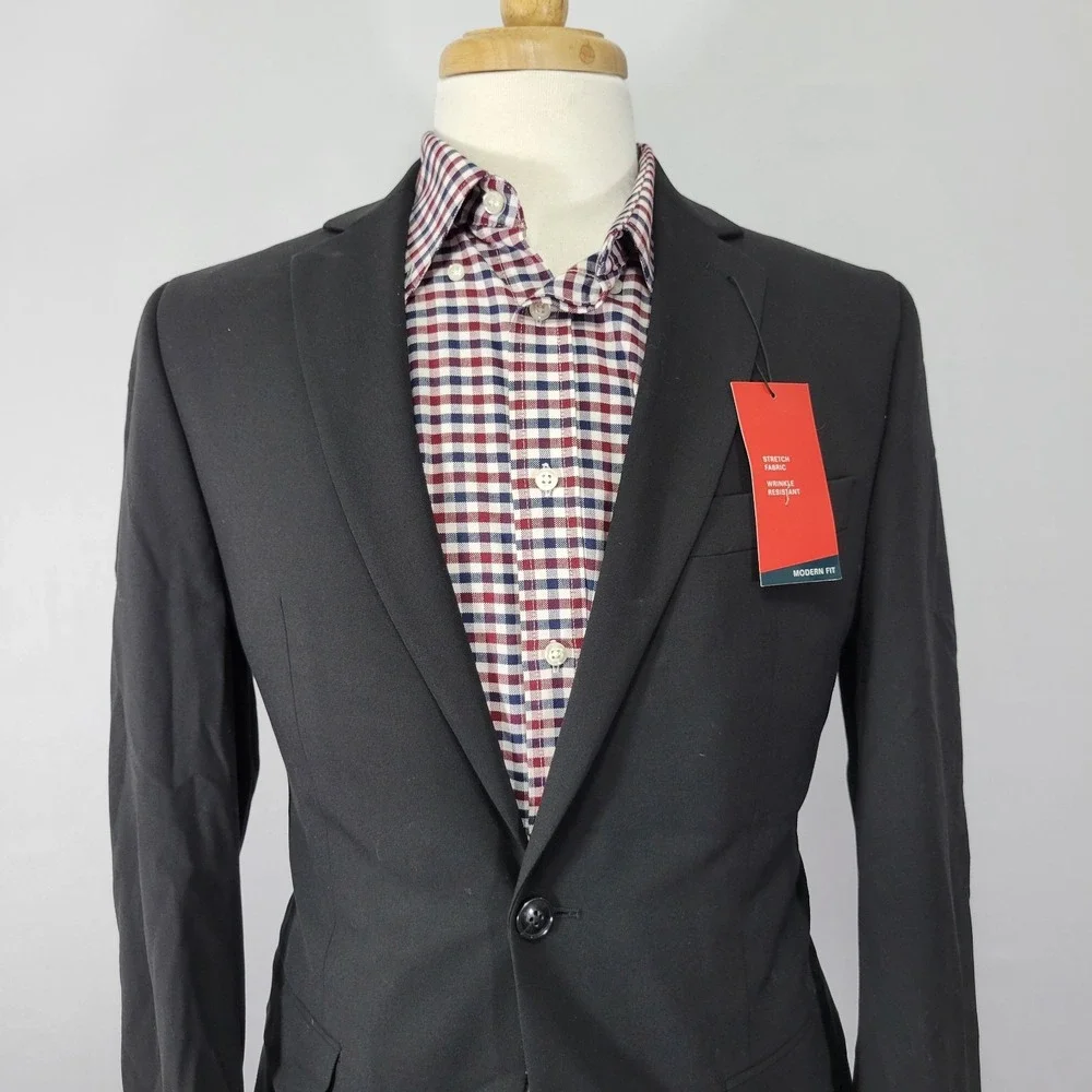 Perry‎ Ellis Portfolio Men's Sport Coat Blazer Two Button Black Stretch 36R NEW
